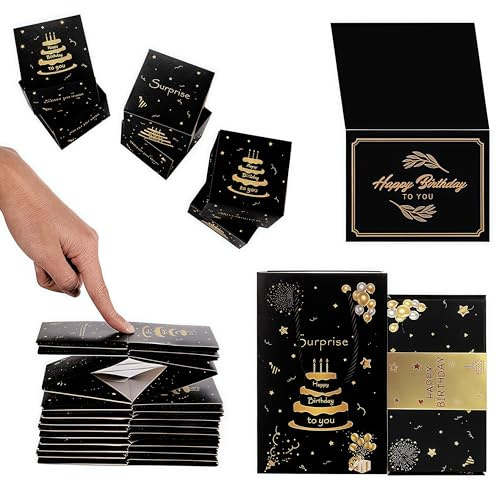Birthday Surprise Money Explosion Box with Birthday Message Greeting Card, Foldable Bouncing Black Gold Cash Box/Fun Money Box, Creative Gift Box Message Card, 18th Birthday Gift for Boys and Girls