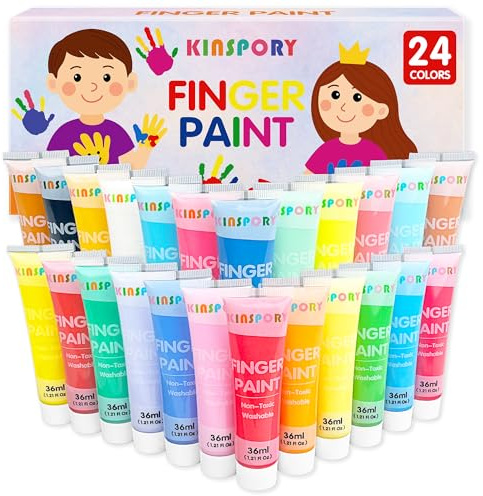 KINSPORY Peintures à Doigts Enfants 24 x 36 ml – Peintures Lavables pour Tout-Petits, Non Toxiques, Sans Danger pour les Mains et Pieds, Fournitures Artistiques Préscolaires Cadeaux Créatifs