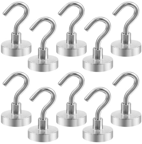 Juego de 10 Ganchos Magnéticos para Cabinas de Crucero (15kg) - Metal de Neodimio Resistente para Cocina, Oficina y Ropa (Plateado)