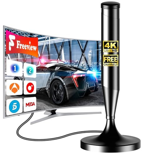 Antena TV Interior Potente para Smart TV – Antena TDT HD 4K/1080P con Recepción 360° de Largo Alcance, Base Magnética Fuerte, Cable Coaxial de 5 m, Compatible DVB-T2/DVB-T, Señal Estable