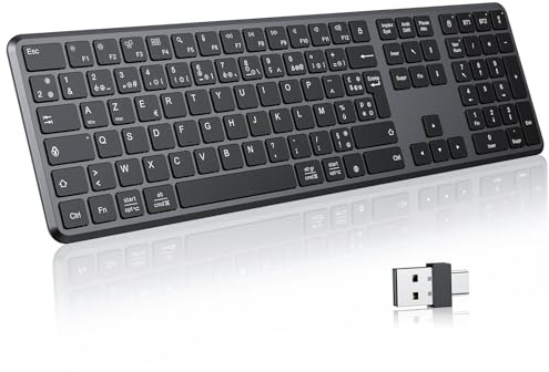 OMOTON Clavier sans Fil 2.4Ghz, Clavier Bluetooth AZERTY Rechargeable avec 3 Canaux Bluetooth, Ultra-Mince, Multi-appareils, Full-Size pour Windows 11/10/8/7, Apple MacOS, iOS, Android, PC, Noir