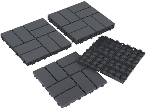 Neoaider Decking Tiles 9Pcs, 12 x 12 Waterproof Outdoor Patio Flooring All-Weather, 9 sq. ft Plastic Interlocking Floor Decking Tile for Garden Porch Poolside Balcony Backyard, Dark Grey