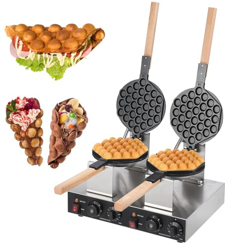 Bubble Waffle Maker Hong Kong Style 1400W/2800W, kommersiell non-stick våffelmaskin äggformsstil, snabb och enhetlig matlagning av aptitretare och desserter, dubbelhuvud