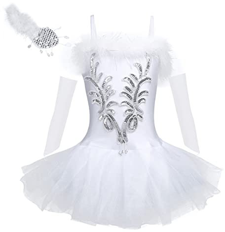 YiZYiF Mädchen Ballettanzug Ballettkleid Ballett Trikot Tanz-Kleider Kinder Ballettbekleidung Turnanzug Gr. 98-164 Weiß 140-152