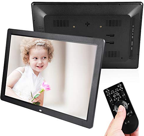 17 Zoll Digitaler Bilderrahmen Elektronischer Bilderrahmen mit Fernbedienung 1440 * 900HD Smart Digitaler Bilderrahmen Wandmontierbar Uhr/Kalenderfunktion Fernbedienung (Schwarz)