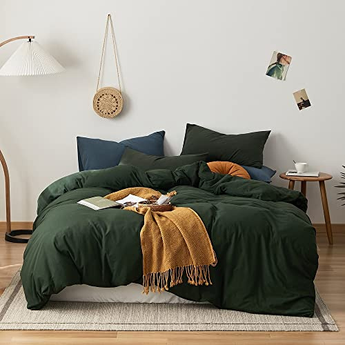 AMWAN Dark Green Duvet Cover 100% Jersey Knit Cotton Duvet Cover King Olive Green Comforter Cover Luxury Soft T Shirt Cotton Bedding Set Simple Style Solid Green Bedding Quilt Cover with 2 Pillowcases