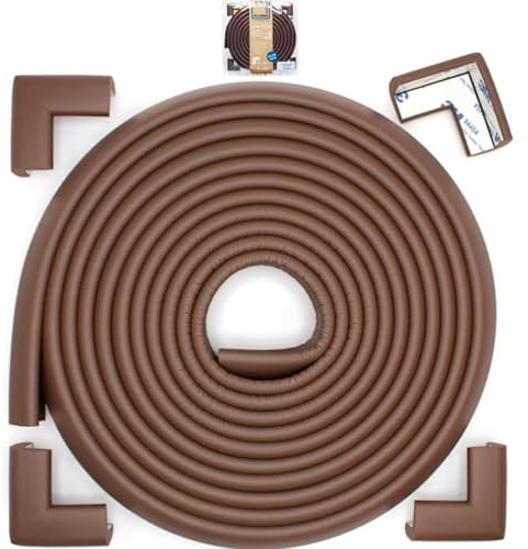Roving Cove Slimfit Corner Edge Protector for Baby Proofing (Small 15ft Edge 4 Corners), Furniture Safety Bumper Guard, Soft NBR Rubber Foam, 3M Adhesive, Coffee Brown
