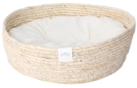 Dehner Premium Lovely Kuschelbett Guter Schlaf, Ø 38 cm, Höhe 13 cm, Naturmaterial/Plüsch, weiß/beige