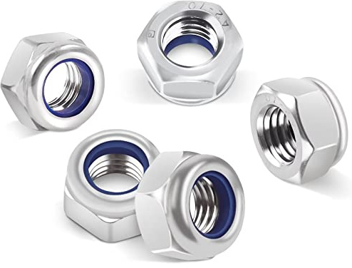 DIN985 50 Stück Sechskantmuttern M5, Leryati Sicherungsmuttern Edelstahl Standard A2 V2A M5 Mutter, Selbstsichernde Muttern Stoppmutter, Sechskant Edelstahlmutter Stoppmuttern Kontermuttern Set