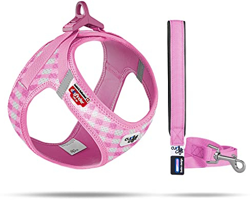 Vest Harness curli Clasp Air-Mesh Pink-Caro 2XS & Leash M
