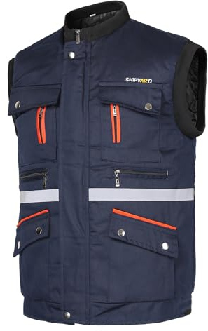 Yukirtiq Gilet da Lavoro Uomo Imbottito Alta Visibilità Giubbotto Smanicato Uomo Invernale Caldo Gilet Giacca Senza Maniche da Lavoro con Tasca, Blu marino, M