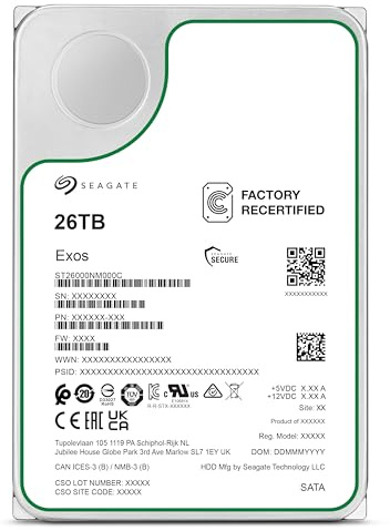 Seagate Exos 26TB Internal Hard Drive, 3.5 Inch HDD, SATA3, 256MB Cache (Renewed)
