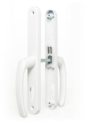 TSS UPVC Door Handles Set Suits Fullex Locks - Lever/Lever - 68mm PZ (Centres) - 215mm Screw to Screw - Backplate 245mm X 34mm - UPVC, Replacement PVC Handles (White)