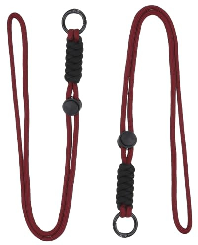 PATIKIL Lanière tressée 2 pièces Porte-clés tressé avec mousqueton en métal, rouge foncé & noir