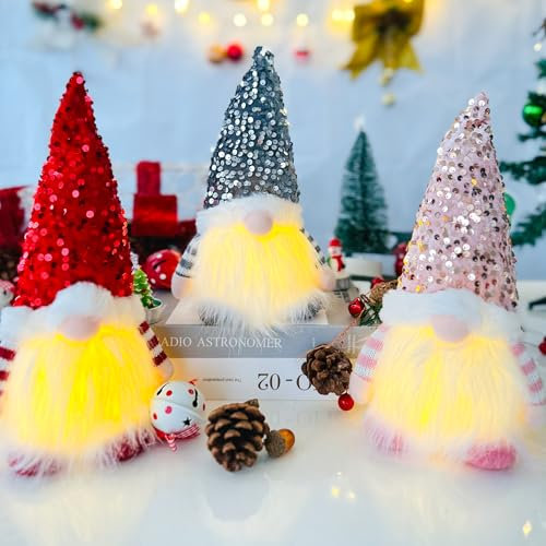 ACAREY Weihnachtsdeko Wichtel 3er Weihnachten Deko Wichtel mit LED Licht Weihnachtswichtel Figuren Plüsch Wichtel Figuren Mit LED Wichtel Zubehör Weihnachten Figur Für Weihnachtsdeko Innen