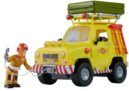 Simba Sam Le Pompier véhicule Tout-Terrain avec Tente de Toit, Tente de Toit dépliante, Figurine Sam, lumière, treuil, Accessoires, 16 cm, à partir de 3 Ans