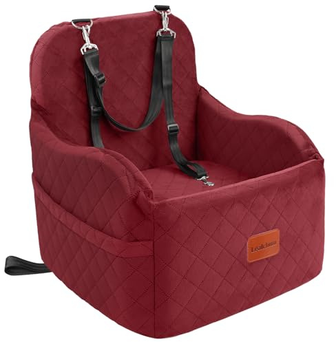 Lealchum Dog Car Seat for Small/Medium Dogs,6in Elevated Cushion,Fits in Front/Back Seat,Fully Detachable and Washable,2 Storage Pockets,Easy to Install (Red, Medium)