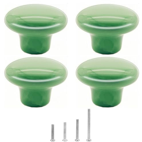 4 Pièces Bouton de Meuble en Céramique Ronde 32mm - Boutons de Portes pour Placards - Poignee De Meuble Cuisine avec 4 Tailles de Vis, Vert
