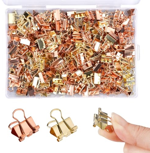 200 Piezas Pinzas Metalicas, 15 × 10 mm Pinzas Plegables Metálicas, Resistentes Pinzas Papeleria, Clips Plegables Oficina, Clip para Papel de Carpeta, para Oficina, Escuela, Casa, Oro y Oro Rosa