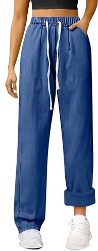 Jean Doublé Polaire Femme Taille Haute élastique Pantalon en Denim Thermique Jeans Hiver Chaud à Jambes Larges Jean Fourré Femme Coupe Ample Grande Taille Slim Décontracté Trousers avce Poches