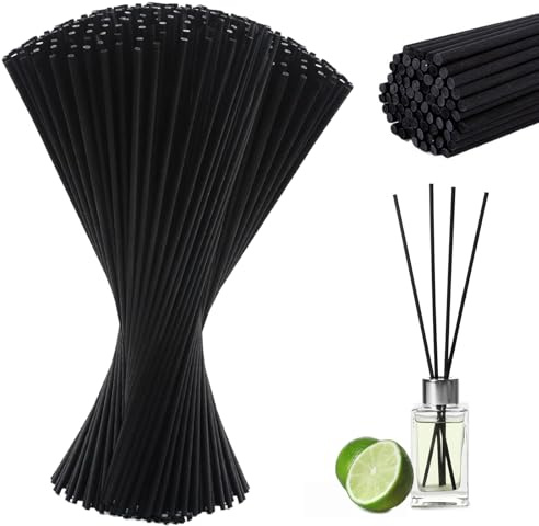 150 unidades de varillas aromáticas, 40 cm × 4 mm, varillas aromáticas de ratán, paquete de relleno, difusor de fibra, fragrancia, color negro, set para aromaterapia, decoración de salón, oficina