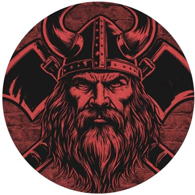 Viking Warrior with Horned Helmet & Axes Art Premium PU Leather Coasters Set: 6 Pieces, 4 Styles, Heat-Resistant Round Shape
