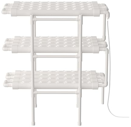 Steeviuzj Sistema di coltivazione idroponica con tecnologia di pellicola nutritiva, set da giardino per interni, sistema di coltivazione idroponica, scaffale a 3 livelli con 108 siti, tubi in PVC, 96