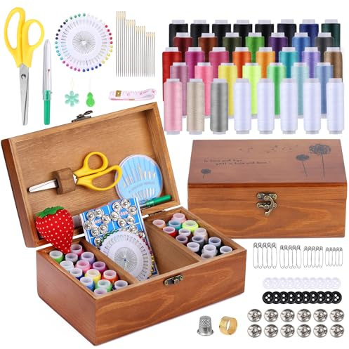 196 Kit Couture Accessoires Mercerie Kit de Couture Boîte à Couture | Voyage Accessoires avec Aiguilles Couture Ciseaux Couture Fil Couture pour les Voyages le Camping et le Bricolage