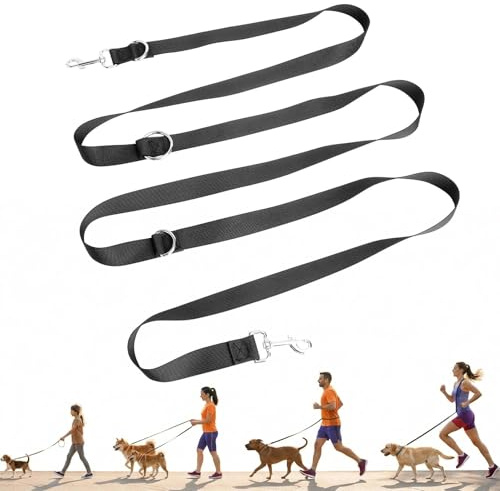 2,5M Correa Doble para Perros, Correa para Perros Doble Enganche, Correa Perro Ajustable de Adiestramiento, Correa Larga para Perros Pequeños a Grandes para Caminar, Correr, Entrenar