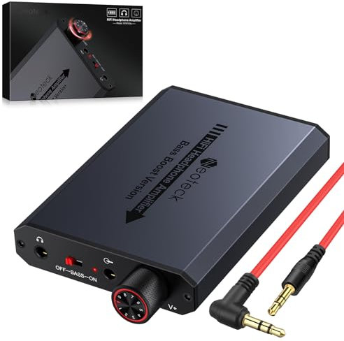 Neoteck Portable Headphones Amplifier, 16-300Ω Headphone Amplifier with High-Fidelity Audio, Bass Boost Function, 3.5mm AUX Input/Output for MP3 MP4 Phones Digital Players and Computers-Dark Gray
