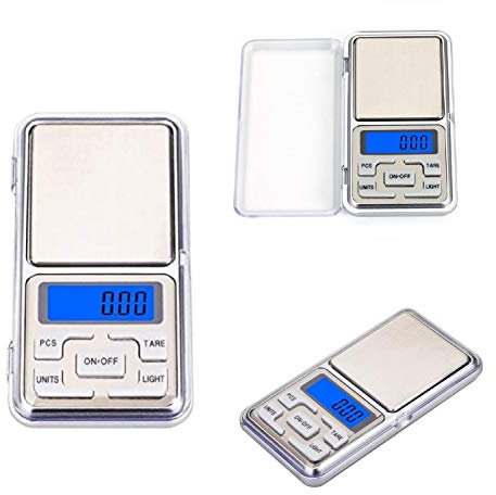 Digitale Mini Waage - Feinwaage Goldwaage Juwelierwaage Briefwaage LCD Display, kalibrierbar, 0,01g Schritte, Batteriebetrieben - Taschenwaage mit Klappdeckel UNITS PCS TARA LIGHT (Silber, bis 500g)
