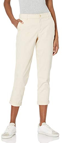 Amazon Essentials Women's Mid-Rise Slim-Fit Stretchy Cropped Tapered Leg Khaki Pants (Available in Plus Size), Light Tan, 4