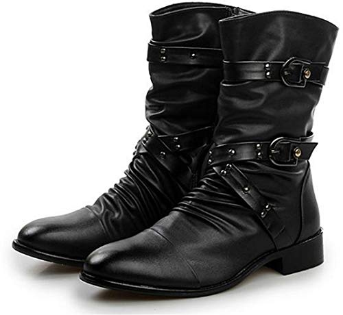 Idopy Men`s Punk Gothic Rivet Motorcycle PU Faux Leather Boots With Studs (9.5, numeric_9_point_5)