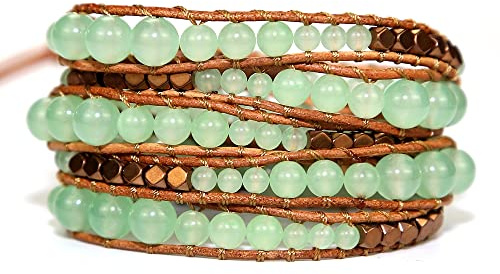 ZOSOJONA Handmade Boho Wrap Bracelet For Women Adjustable Nature Stone Turquoise Crystal Beaded Bracelets