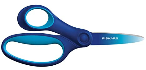 Fiskars Forbici per Bambini da 8 a 11 Anni, Per Mancini, SoftGrip, Lunghezza: 15 cm, Effetto Ombre, Blu, 1067854