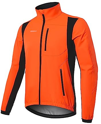 BERGRISAR Cyclisme Homme Veste Velo Vtt Hiver Coupe-vent Thermique Imperméable Maillot Cycliste Running, Orange, XL