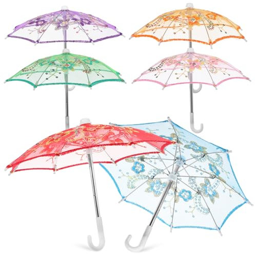 FELTECHELECTR 6 Stück Mini-Spitzen-Regenschirm, faltbar, Spitze, Brautschirm, dekorativer Sonnenschirm, Mini-Regenschirm, Dekoration, Spielzeug, Vintage-Spitzenschirm, Hochzeit, Braut-Requisiten