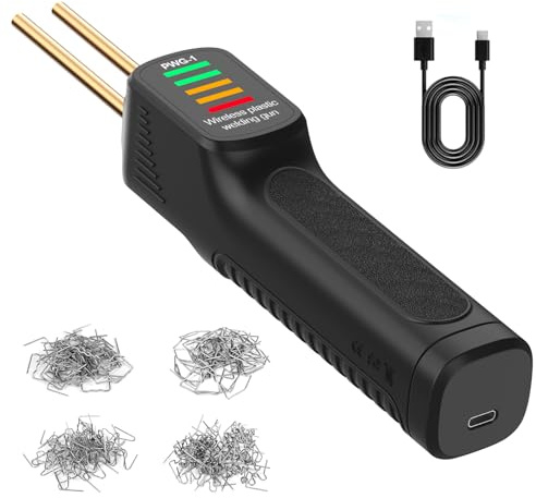 MotorMinds 100W Soudure Plastique Sans Fil, Kit de Soudage Plastique Portable Rechargeable avec 200 Agrafes Soudure en Plastique pour Fissures de Pare-Chocs de Voiture