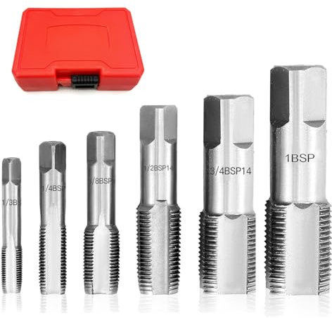 Juego de Machos de Roscar BSP 6 Piezas (1/8–1), Acero al Carbono, Roscado Manual Preciso para Fontanería y Trabajos Mecánicos