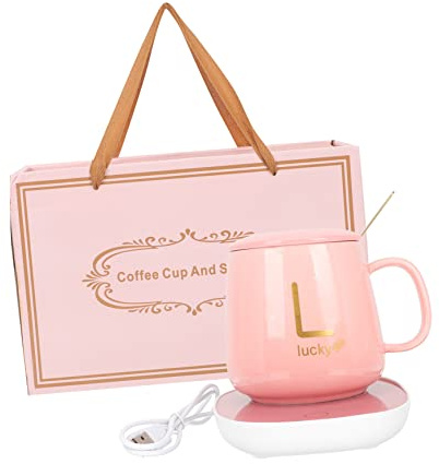 VALICLUD Calentador De Tazas Eléctrico USB Rosa Vaso De Agua con Control Termostático para Oficina y Hogar Práctico Diseño Elegante y Fácil Limpieza