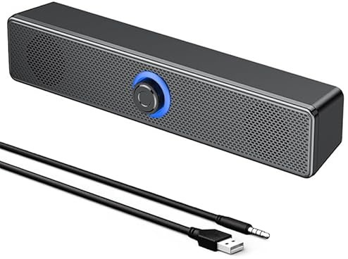 RUOVXWU USB Computer Speakers, Portable PC Speaker for Desktop, Laptop, Notebook, Wired Mini Soundbar Speakers with 3.5mm Aux Input Wired,Volume Control
