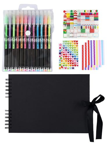 Álbum de Fotos para Pegar y Escribir - Álbum de Fotos Scrapbook 21,5x29 cm - Kit de Scrapbooking DIY, 80 Páginas Negras, Regalo para Aniversario, Cumpleaños y Graduación, para Bautizos y Bodas