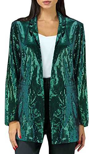 Paljetter blazer damer långa, glittertoppar damer paljetter kavajjacka, elegant paljettjacka, öppen front, damblazer, kavaj, kavaj, kostymjacka, mode, karneval, kostym, glamour, långärmad, glitter