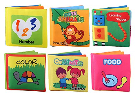 Karlak Confezione da 6 Libri di Stoffa per Bambini Giocattolo Educativo Interattivo per Neonati e Bambini Piccoli Morbido Non Tossico Lavabile con Suono Frusciante