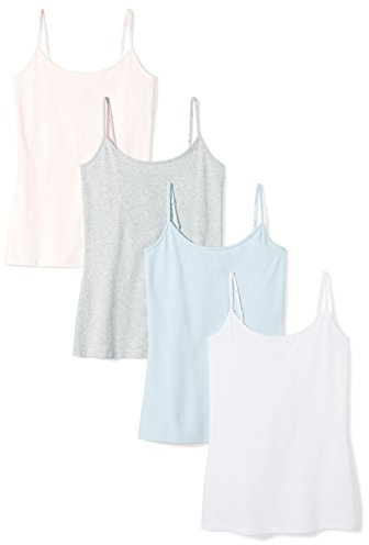 Amazon Essentials Canottiera da donna slim fit, confezione da 4, azzurro/grigio chiaro mélange/rosa pallido/bianco, taglia L