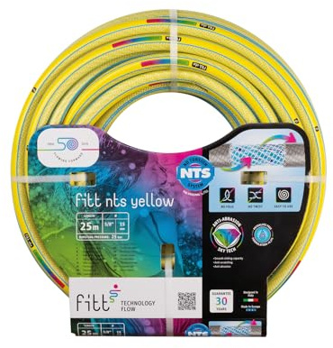FITT NTS YELLOW 5/8 (15 mm) 25m – Tubo Giardino Flessibile e Robusto; Made in Italy; Struttura Innovativa Rinforzata NTS; Senza Torsioni; Resistenza UV; Abrasione; Temperature estreme