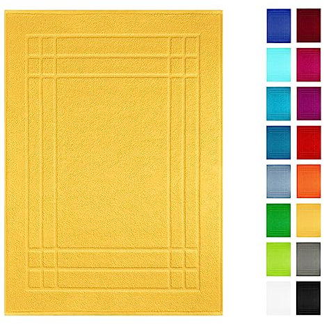 Lashuma Badvorleger Baumwolle saugfähig 50x70 cm Gelb, Linz Badezimmermatte waschbar
