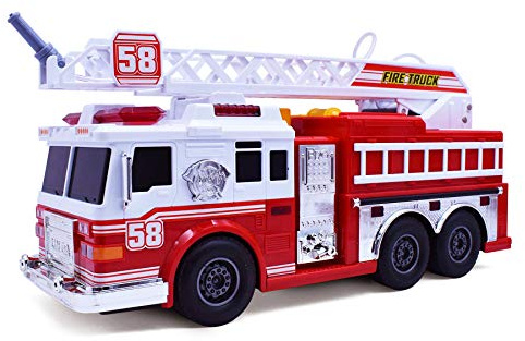 VEBO Fire Truck Motorized with Lights, Siren Sound, Working Water Pump and Rotating Rescue Ladder- Electric, Motorized, Big Fun Size 15, Realistic Design- for Toddlers, Kids Aged 3+ Years Old