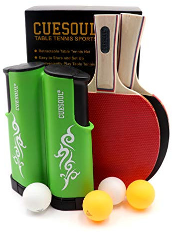 CUESOUL 2 Spieler Tischtennis Set mit 2 Paddeln und 4 Bällen einziehbarem Netz