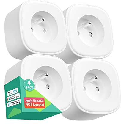 Meross - Enchufe con conexión WiFi (tipo E), conector inteligente compatible con Alexa, Google Home y SmartThings, toma con función de temporizador y control remoto, 4 piezas